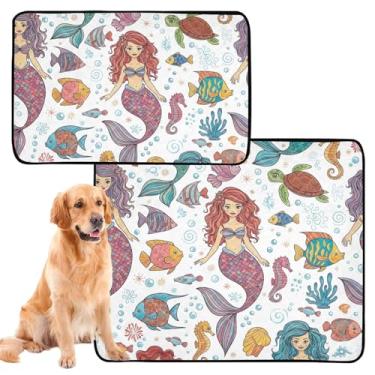 Imagem de TSENQUE Almofada reutilizável colorida de sereia com bolhas de tartaruga marinha para animais de estimação, gatos, cães, lavável, tapete impermeável para cercadinho de cachorro à prova de vazamento