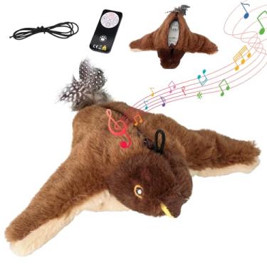 Imagem de Pureadee Flappy Chase Cat Toy, 2026 Novo brinquedo interativo de gato pássaro voador com controle remoto, brinquedo de gato de pássaro chilrear com asas batendo asas, brinquedo elétrico de simulação