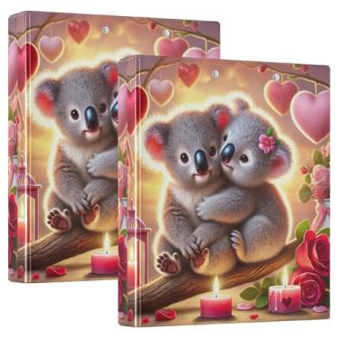 Imagem de Fichários personalizados fofos com coração de coalas de 3,8 cm, 3 argolas, 200 folhas, 3 pastas de anéis, fichário planejador, 31,5 x 27 x 6 cm, 1 pacote