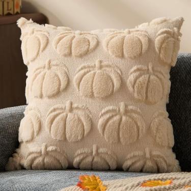 Imagem de DFXSZ Capas de almofada de outono 45,7 x 45,7 cm, decorações de outono, bege, abóboras grandes, de pelúcia macia, de lã sintética, capa de almofada para sofá para cadeira, sofá, sala de estar