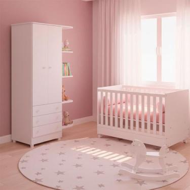 Imagem de Quarto de Bebe Infantil Doce Sonho Berço Mini Cama e Guarda Roupas Mul