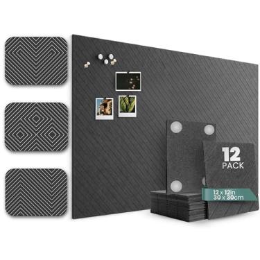 Imagem de Placa de feltro grande, alternativa para quadro de cortiça preta, pacote com 12 azulejos de parede de feltro, 47 x 35, painéis de decoração de ripas, azulejos de quadro de avisos para decoração de