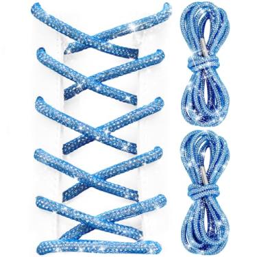 Imagem de UamGlsob Cadarços de strass com glitter, cadarços de corda redonda brilhante com diamante brilhante de cristal para tênis, moletons e botas, Azul, 63"/160cm