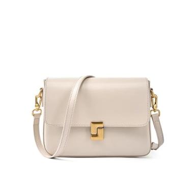 Imagem de ANZOAT Bolsa tiracolo feminina de couro genuíno, design luxuoso, pequena bolsa quadrada de couro bovino, bolsa de ombro feminina, presente feminino, Branco, 23-7-17cm