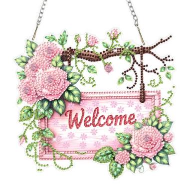 Imagem de Kits de enfeites de arte de diamante de flores de rosas para adultos, kits de pingente de pintura de diamante de primavera, enfeites de pintura de cristal em formato especial de acrílico 5D DIY para