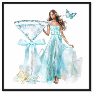 Imagem de Art Remedy Ilustração de moda em tela Butterfly Martini Gal II, moldura preta, 61 cm x 61 cm