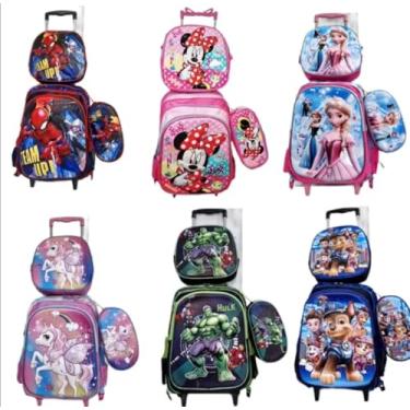 Imagem de Kit Mochila Escolar Para Meninos em 3D Alto Relevo com Rodinhas Infantil + Lancheira Térmica + Estojo Escolar (Mochila Menino Sonic)