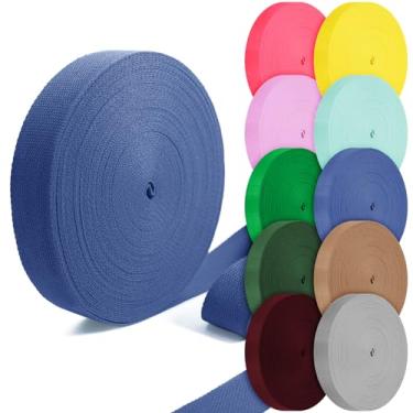 Imagem de Grosun Correias de algodão 2,5 cm, 3,8 cm, 5 cm, 5,08 cm, tiras de lona para bolsas, 10 60 cm, 3,3 m, algodão, poliéster (azul jeans, 2,5 cm x 3,3 jardas)