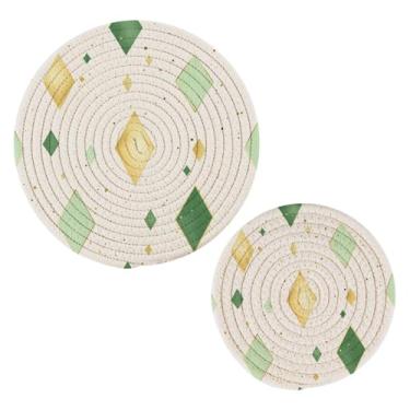 Imagem de Wassud Conjunto de trivet de formas de diamante para pratos quentes, suportes de panela redondos de algodão, almofadas quentes, porta-copos elegantes, decoração de cozinha e acessórios, 2 peças