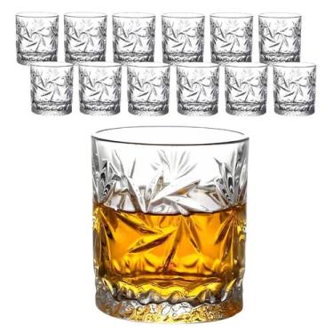 Imagem de Kit De 12 Copo Vidro Grosso Baixo Whisky Drink Relevo 280ml - CASAMBIE