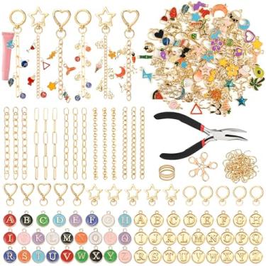 Imagem de PPVWEY 287 peças, kit de fabricação de chaveiros de brilho labial para mulheres, suprimentos de artesanato DIY com pingentes, ganchos de chaveiro, anéis de salto, fechos de lagosta, correntes e