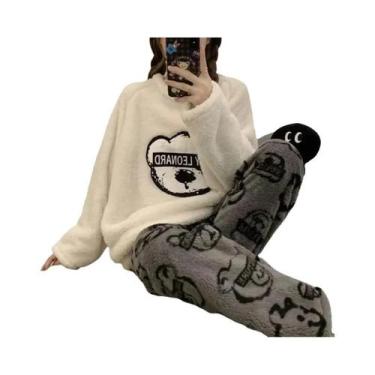 Imagem de Conjunto De Pijamas De Flanela Aquecida plus Size Para Mulheres, Inver