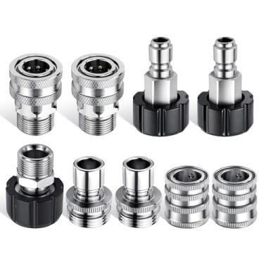 Imagem de Senlinyu Adaptador de mangueira de lavadora de pressão, conexão rápida M22-14 mm a 3/8, 5000 PSI, aço inoxidável para pistolas de lavadora de pressão mangueiras bombas (M22-14 mm a 3/8 9 peças)