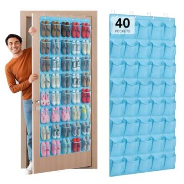 Imagem de Hualleko Organizador de sapatos com 40 bolsos sobre a porta – Organizador de sapatos grande com bolso de malha, suporte de armazenamento de sapatos atrás da porta