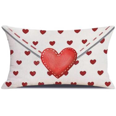 Imagem de HIUCUS Capa de almofada envelope de coração vermelho para Dia dos Namorados, 30 x 50 cm, aniversário de casamento, capa de almofada lombar para casa, sofá, sala de estar, quarto, decoração CBZ18