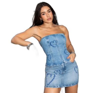 Imagem de MINI SAIA JEANS FEMININA COM SILK CORAÇÃO-Feminino
