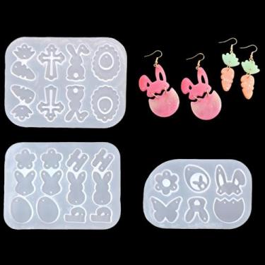 Imagem de Pacote com 3 moldes de resina, tema de Páscoa, moldes de joias de resina, formas variadas, kit de fabricação de moldes de silicone para chaveiros, brincos, pingentes, artesanato, presente e decoração