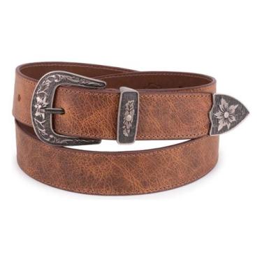 Imagem de Cinto Country Feminino 100% Couro Legítimo Fivela Floral 3,5 cm - Ello