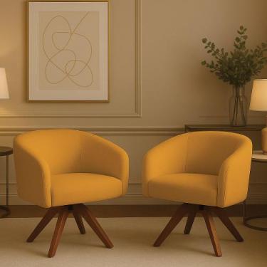 Imagem de Poltrona Sala Base Giratória Madeira Kit 2 Arielle Bouclê D03 - D'Ross