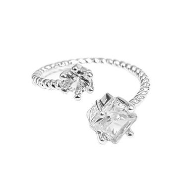 Imagem de Anéis de diamante de zircônia cúbica delicada para mulheres anel de dedo ajustável envoltório de cristal declaração de compromisso assimetria minimalista fino empilhamento aberto aliança de casamento