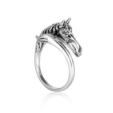 Imagem de OIDIMS Anéis de cabeça de cavalo vintage para mulheres e homens estilosos cavalo chinês declaração animais da sorte dedo médio anel ajustável moda boa sorte punk amizade joias