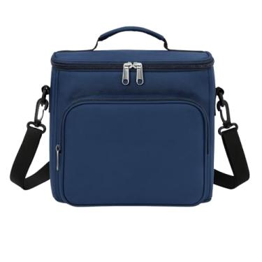 Imagem de Bolsa Térmica mala mão porta Marmita quente e gelado portátil Almoço Trabalho Viagem marmiteira isolamento Oxford dieta pote fitness bebida cores (Azul Escuro)