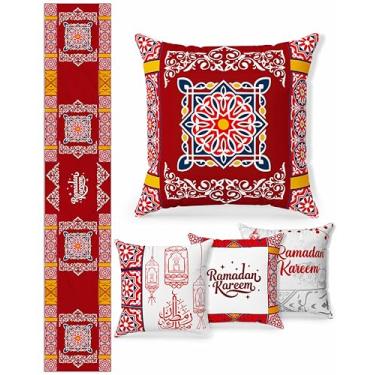 Imagem de OLEEK Conjunto Ramadan Decorações para Casa 2026 - 4 Capas de Almofada Ramadã 45,7 x 45,7 cm e Caminho de Mesa Ramadã - Decoração de Mesa Ramadã - Decoração Ramadã para Mesa - Presentes Ramdan