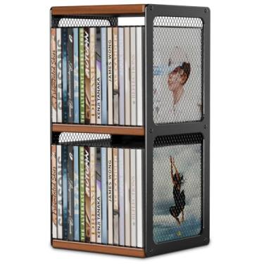 Imagem de QILICHZ Suporte de armazenamento de CD, organizador de CD, rack de armazenamento de DVD de madeira, comporta 32 capas, cubo de armazenamento de CD para cassete, fita, CDs, DVDS, estojos de videogame