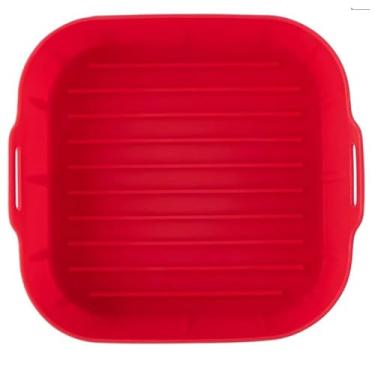 Imagem de Forma Antiaderente Reutilizável - Quadrada c/Alças para Airfryer em Silicone Resistente de 50°C a 240°C - Lado 16cm