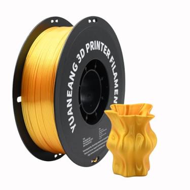 Imagem de YUANEANG Filamento de impressora 3D PLA dourado de seda 1,75 mm, carretel de 1 kg, material PLA de seda de alto brilho, acabamento brilhante suave, precisão de ± 0,03 mm, impressão fácil, ideal para