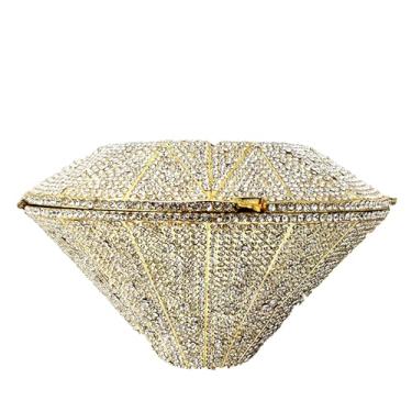 Imagem de Usuisy Bolsa clutch de cristal em forma de diamante feminina com strass para noite bolsa clutch para festa nupcial bolsa de casamento, mini, Dourado, Mini