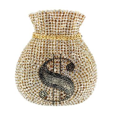 Imagem de Usuisy Bolsa clutch feminina de cristal para dinheiro, bolsas noturnas, festa nupcial, strass, bolsa de coquetel, mini, Ouro, Mini