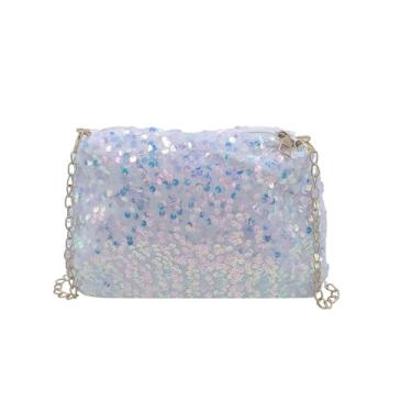 Imagem de AMPOSSTO Bolsa tiracolo de lantejoulas com glitter para mulheres e meninas, bolsa clutch brilhante para noite com alça de corrente para festa no clube, Branca (corrente dourada), One Size