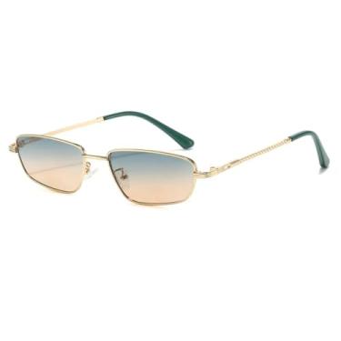 Imagem de JRLLFD Óculos de sol sem aro da moda, gradiente, UV400, pequeno, retangular, masculino (dourado, verde, rosa)