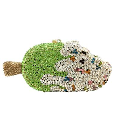 Imagem de Usuisy Novidade bolsa clutch de cristal picolé feminina sorvete noite bolsa de mão festa nupcial strass bolsa clutch bolsa de formatura, mini, Matcha, Mini