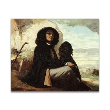 Imagem de Reprodução de pinturas famosas de Gustave Courbet- (autorretrato) Impressão em tela Imagens de arte de parede para decoração de sala de estar (30 x 35 cm (11,8 x 13,7 pol)/sem moldura)