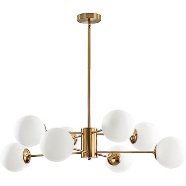 Imagem de Lustre Sputnik de Vidro com 8 Lâmpadas, Luminária Pendente Moderna Dourada, Luminária Vintage com Globo, Luminária de Teto para Ilha de Cozinha