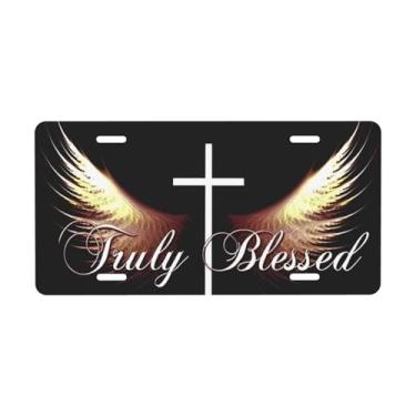Imagem de Placa de carro Truly Blessed decorativa. Placa de metal para carro. Etiqueta de vaidade. Placa de carro de alumínio Noverlty impermeável Colorfast 30 × 15 cm