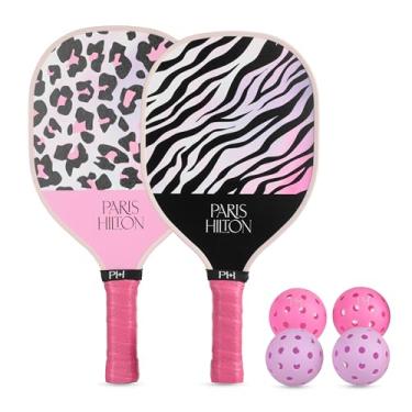 Imagem de Paris Hilton – Coleção Exotics Pickleball Conjunto de 7 peças, remos de madeira premium com pickleballs e estojo de transporte, conjunto durável de raquete para iniciantes para brincar em ambientes
