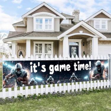 Imagem de BlissYard Its Game Time Banner de futebol 295 x 50 cm cenário de parede para dia de jogo esportivo para festa em casa cerca de evento fã celebração decoração interior exterior fundo