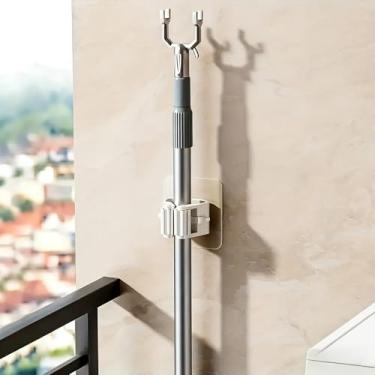 Imagem de 2 peças de suporte antiderrapante para esfregão – clipe de parede sem perfuração para vassoura e ganchos utilitários - branco