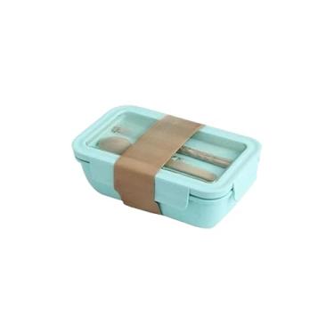 Imagem de Marmita Lancheira 1100ml com 2 Divisórias – Pote Hermético com Colher e Pauzinhos para Manter Alimentos Frescos(Verde)