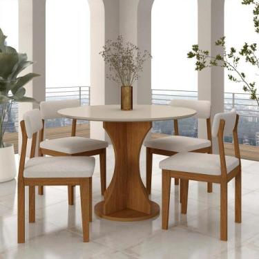 Imagem de Mesa Redonda Cosença Com 4 Cadeiras Estofadas Fre/off/bouclé Off - M.a