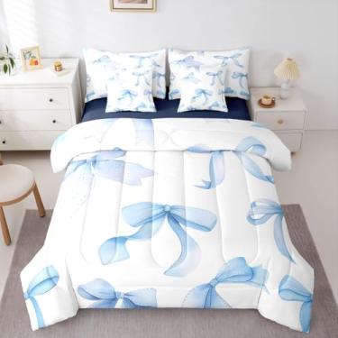 Imagem de Erosebridal Conjunto de edredom Coquette com laço e gravata borboleta em uma bolsa, tamanho solteiro, 7 peças, decoração de quarto, roupa de cama de princesa com lençol