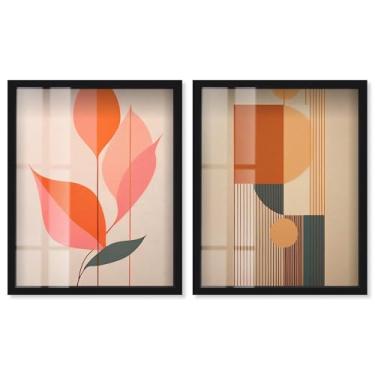 Imagem de Blush and Gold Modern Glam Shadowbox Print Living Room Wall Art Conjunto de 2 por Art Remedy, moldura preta, 53 x 63 cm