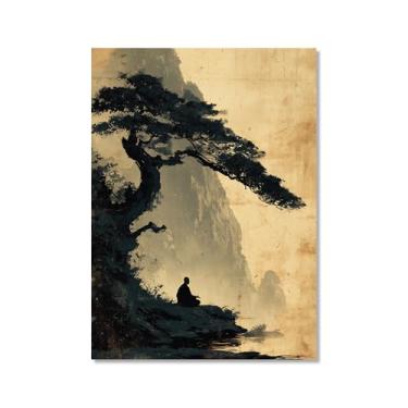 Imagem de Pôster de arte de parede de Buda Zen sombrio Bodhi Pintura de árvore solidão meditação impressão em tela estilo chinês vintage arte de parede espiritual decoração de escritório doméstico