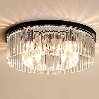 Imagem de Lustre moderno de cristal, luminária pendente redonda de cristal, luminária suspensa LED E14 com altura ajustável para sala de jantar, ilha de cozinha, quarto e sala de estar, diâmetro de 15