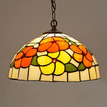 Imagem de Lustre estilo Tiffany de 30 cm, luminária pendente vintage feita à mão em vitral, altura ajustável, lâmpada de teto LED E27 para decoração de sala de estar, quarto e sala de jantar (1 lâmpad