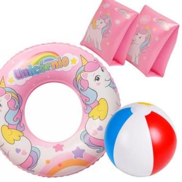 Imagem de Kit Completo Boia De Piscina Fofura Unicórnio Boia De Braço Boia De Ci