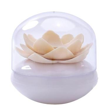 Imagem de 1 peça de suporte de cotonete de algodão com padrão de flores, tubo organizador de palitos de dente com capa contra poeira, caixa de armazenamento de palitos de plástico (bege)